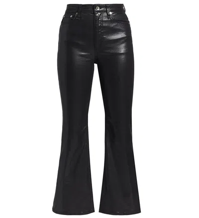 Rag & Bone Casey Coated High-rise Ankle Flare Jean In Black