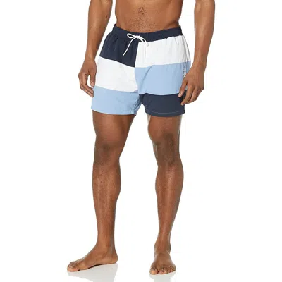 Shop Hugo Boss Men Standard Court Color Block Swim Shorts Trunks Night Blue/white In Multi