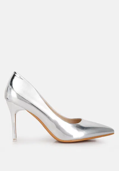 London Rag Poudre Metallic Patent Faux Leather Pumps In Silver