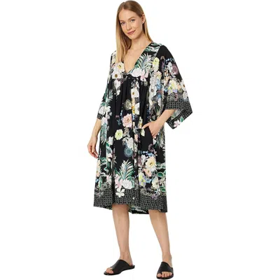 Johnny Was Women New Easy Cover-up Black Floral Swing Dress In Multi