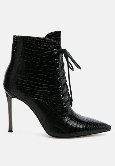 London Rag Escala Croc Stiletto Ankle Boots In Black