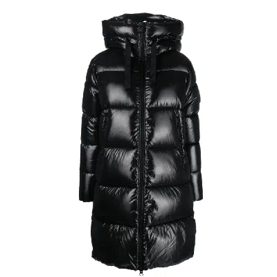 Save The Duck Ines Water Repellent Hooded Quilted Longline Puffer Coat In Black