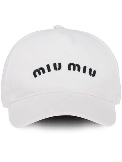 Shop Miu Miu Logo-embroidered Baseball Cap In Bianco+nero