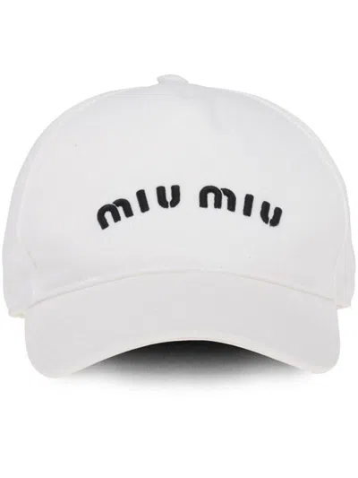 Miu Miu Logo Cap In Bianco+nero