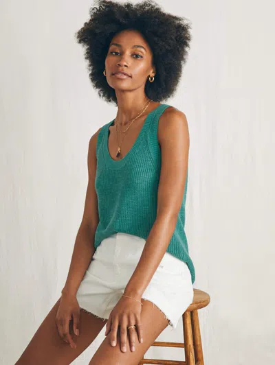 Faherty Miramar Linen Scoop Neck Tank In Bottle Green