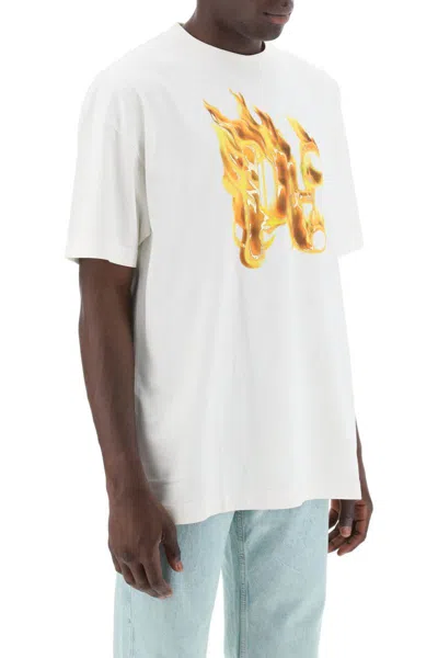 Shop Palm Angels "burning Monogram T In Bianco