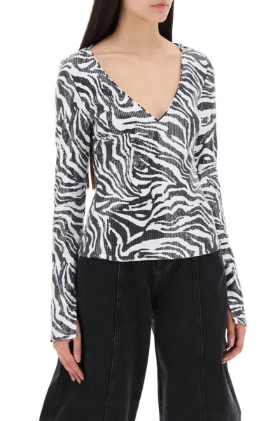 Shop Rotate Birger Christensen Long-sleeved T-shirt With Sequ In Bianco