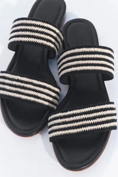 Gabriela Hearst Lora Flat Sandal In Black & White Nappa Leather Crochet In Black/white