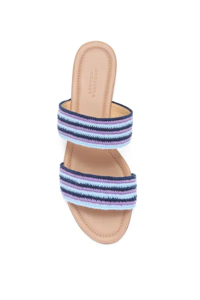 Gabriela Hearst Lora Flat Sandal In Navy Multi Crochet In Nude/navy Multi