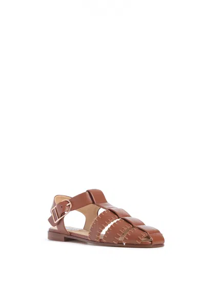 Gabriela Hearst Lynn Flat Sandal In Cognac Nappa Leather With Stitch In Cognac