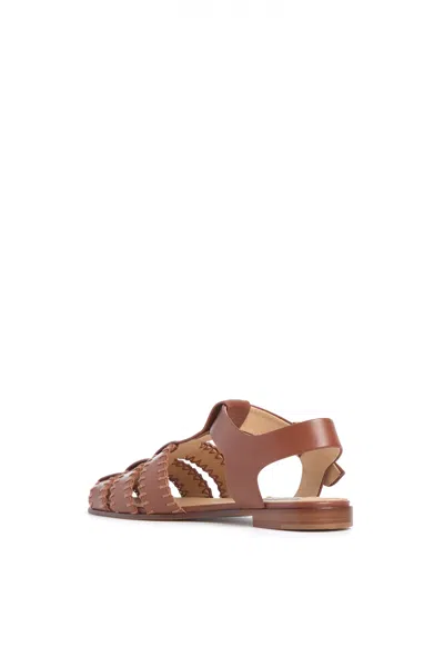 Gabriela Hearst Lynn Flat Sandal In Cognac Nappa Leather With Stitch In Cognac