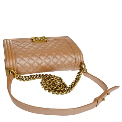 Pre-owned Chanel Boy Gold Leather Shoulder Bag () In Brown