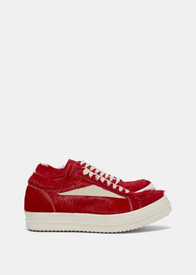 Shop Rick Owens Red Vintage Low-top Pony Hair Sneakers In Cardinal Red/milk