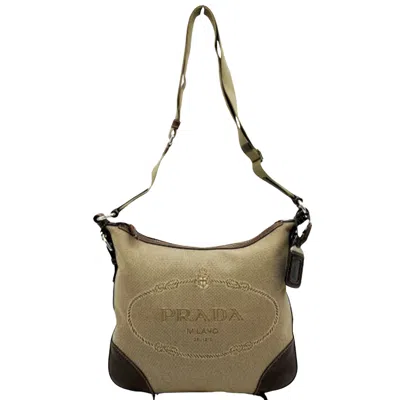 Shop Prada Logo Jacquard Beige Canvas Shoulder Bag () In Brown