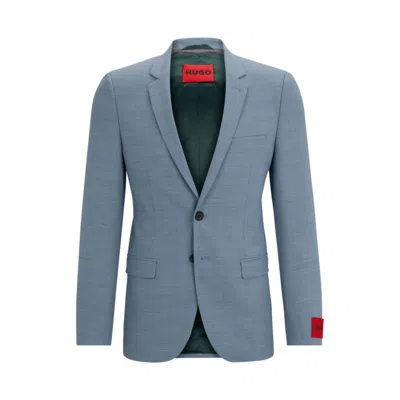 Shop Hugo Extra-slim-fit Jacket In Performance-stretch Patterned Cloth In Blue