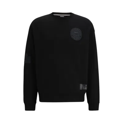 Shop Hugo Boss X Nfl Cotton-terry Sweatshirt With Special Patches In Black