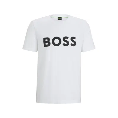 Shop Hugo Boss Cotton-jersey T-shirt With Decorative Reflective Hologram Logo In White