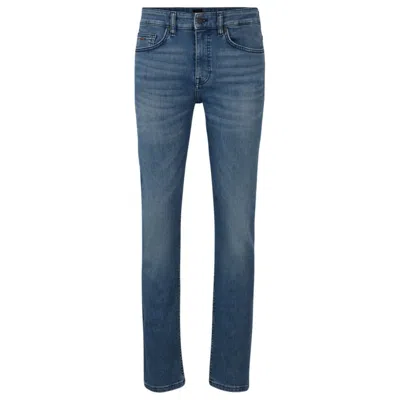 Shop Hugo Boss Slim-fit Jeans In Mid-blue Soft Stretch Denim
