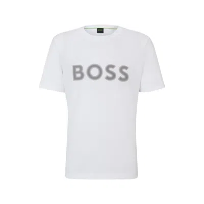 Shop Hugo Boss Cotton-jersey Regular-fit T-shirt With Mesh Logo In White