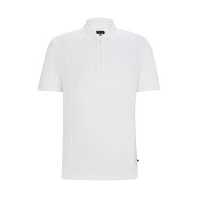 Shop Hugo Boss Zip-neck Polo Shirt In Stretch Cotton In White
