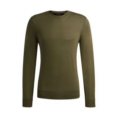 Shop Hugo Boss Regular-fit Sweater In Fine-gauge Silk In Green