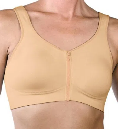 Fresh Comfort Seamless Zipper Front Close Bra In Nude In Brown