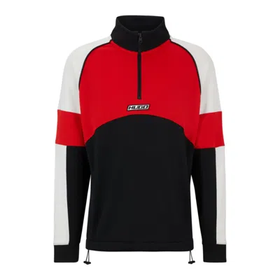 Shop Hugo Boss Color-blocked Sweatshirt With Racing-inspired Logo Badge In Black