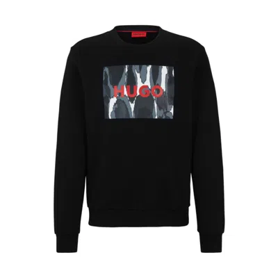Shop Hugo Cotton-terry Sweatshirt With Seasonal Logo Artwork In Black