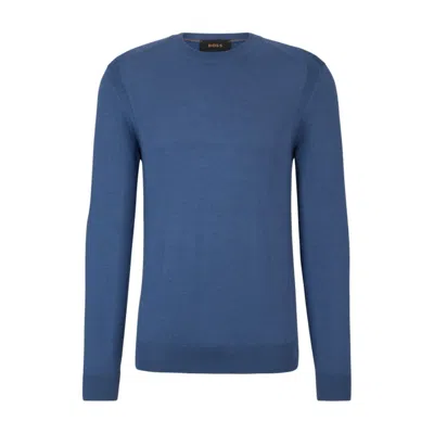 Shop Hugo Boss Regular-fit Sweater In Wool, Silk And Cashmere In Blue