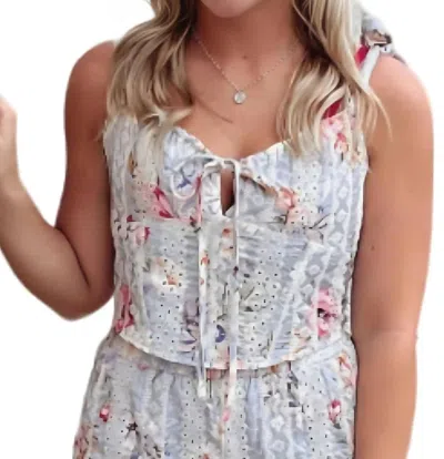 Dance & Marvel Sleeveless Floral Tie Front Crop Top In Blue Multi In Multi