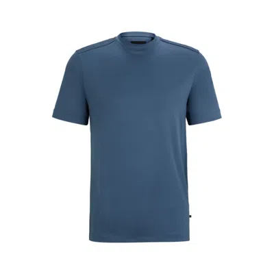Shop Hugo Boss Mixed-material T-shirt With Mercerized Stretch Cotton In Blue