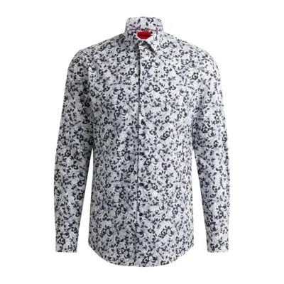 Shop Hugo Slim-fit Shirt In Printed Cotton Poplin In White