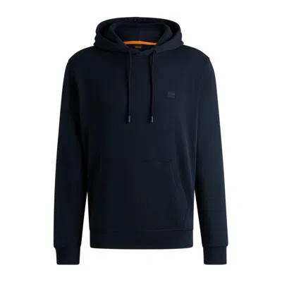 Shop Hugo Boss Cotton-terry Hoodie With Logo Patch In Blue