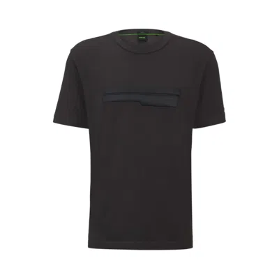 Shop Hugo Boss Regular-fit T-shirt In Stretch Cotton With Logo Artwork In Grey