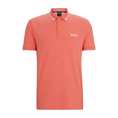 Shop Hugo Boss Polo Shirt With Contrast Logos In Red