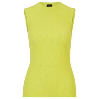 Shop Hugo Boss Sleeveless Mock-neck Top With Ribbed Structure In Yellow