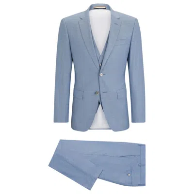 Shop Hugo Boss Slim-fit Suit In A Melange Wool Blend In Blue
