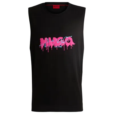 Shop Hugo Cotton-jersey Sleeveless T-shirt With Seasonal Logo In Black