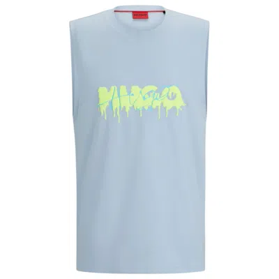 Shop Hugo Cotton-jersey Sleeveless T-shirt With Seasonal Logo In Blue