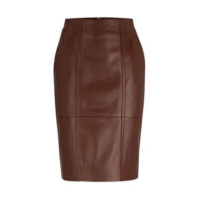 Shop Hugo Boss Seam-detail Pencil Skirt In Lamb Leather In Brown