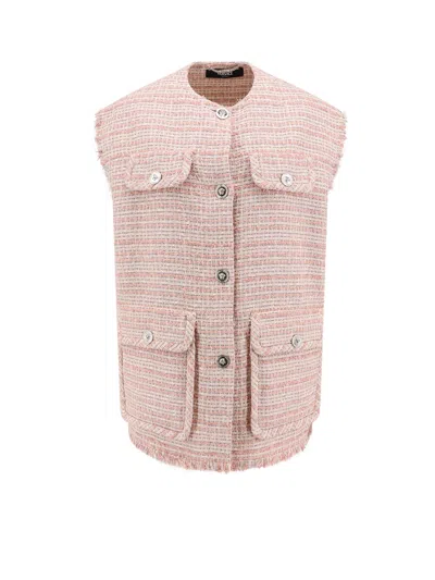 Shop Versace Tweed Vest With Medusa Buttons
