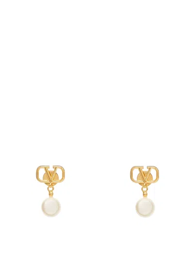 Shop Valentino Garavani Vlogo Signature Metal, Swarovski® Cream Pearls Earrings