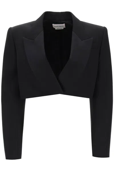 Shop Alexander Mcqueen Cropped Tuxedo Jacket Women In Black