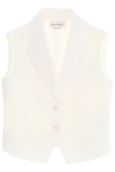 Shop Alexander Mcqueen Cropped Viscose Twill Vest For Women In Cream
