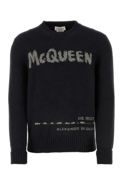 Alexander Mcqueen Pullover Girocollo Mcqueen Graffiti In Gray