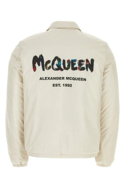 Shop Alexander Mcqueen Man Sand Polyester Padded Jacket In Brown
