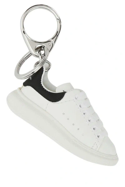 Alexander Mcqueen Man White Leather Key Ring In White