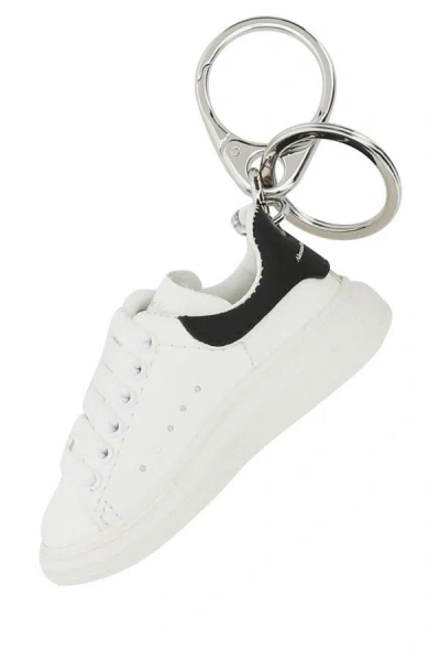 Alexander Mcqueen Man White Leather Key Ring In White