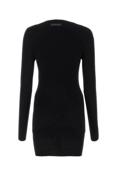 Shop Balenciaga Woman Black Cotton Mini Dress