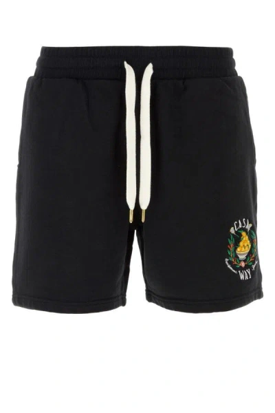 Shop Casablanca Man Black Cotton Bermuda Shorts